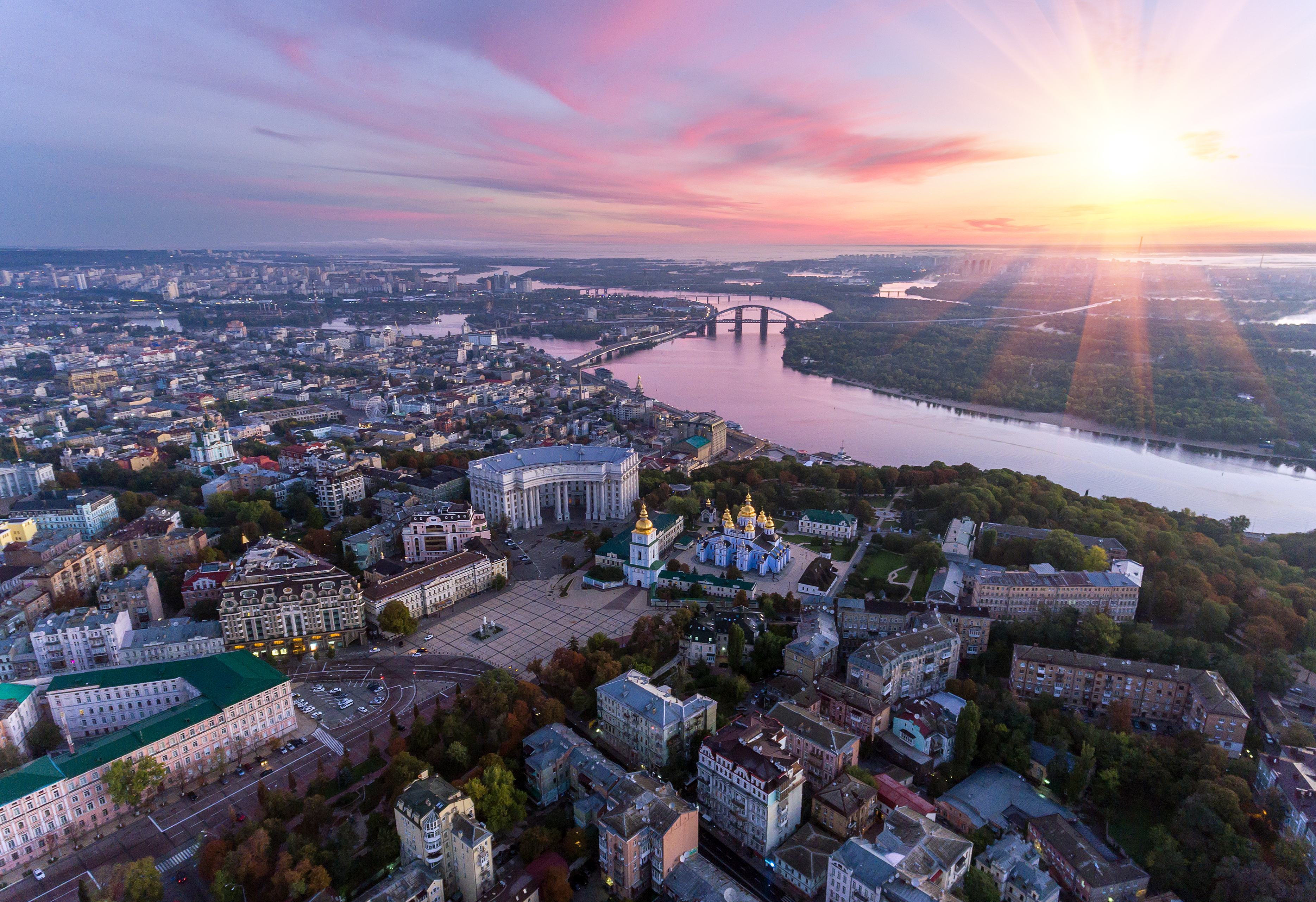 Kyiv cityscape at sunset